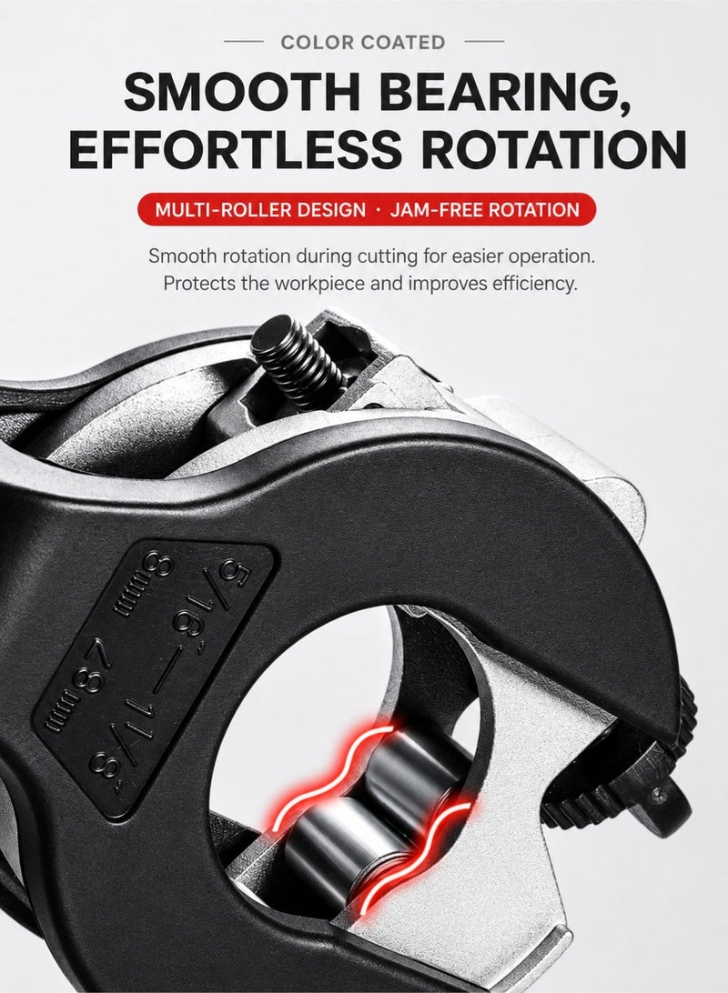 LOOPITYS Heavy Duty Ratcheting Pipe Cutter 8-29mm (1/4"-7/8") with 2 Blades + 2 Extra Replacement Blades, 360° Adjustable Tube Cutter for Copper, Aluminum, Steel, Stainless Steel, PPR & PE Pipes, Ergonomic Handle Pipe Cutting Tool - Image 2