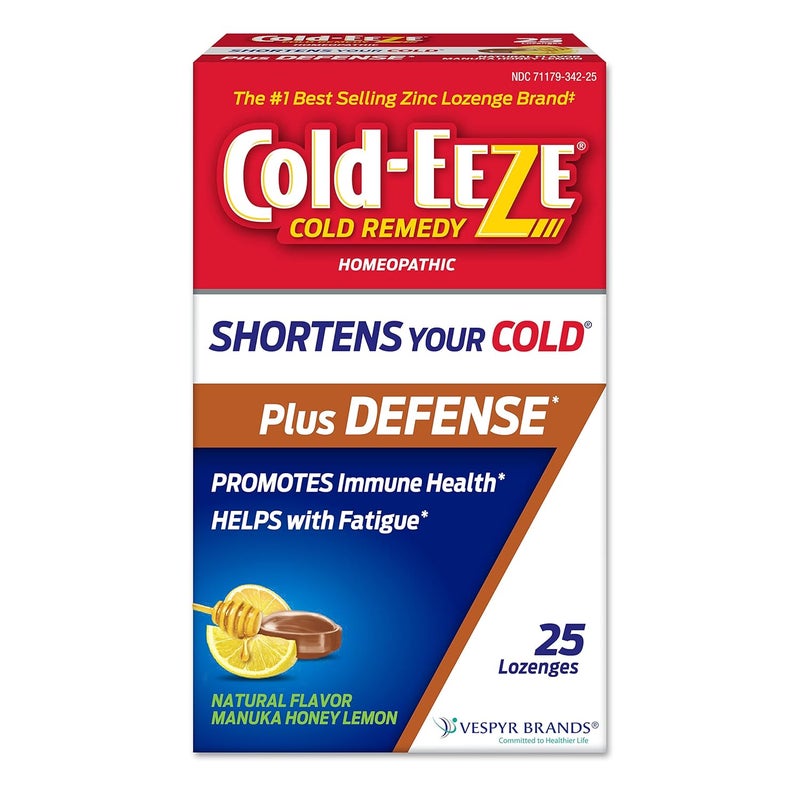 Cold-Eeze Plus Defense Natural Manuka Honey Lemon Zinc Lozenges, Homeopathic Cold Remedy, Shortens Common Cold Symptoms, Promotes Immune Health, Sambucus Nigra, Echinacea and Rose HIPS, 25 Ct.