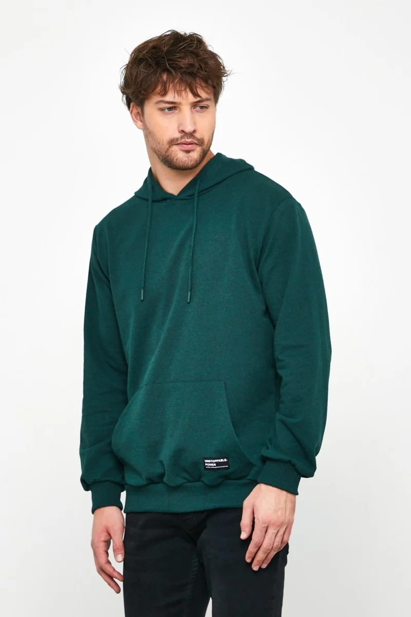 ميتاليك Dark Green Men's Hooded Kangaroo Pocket Sweatshirt
