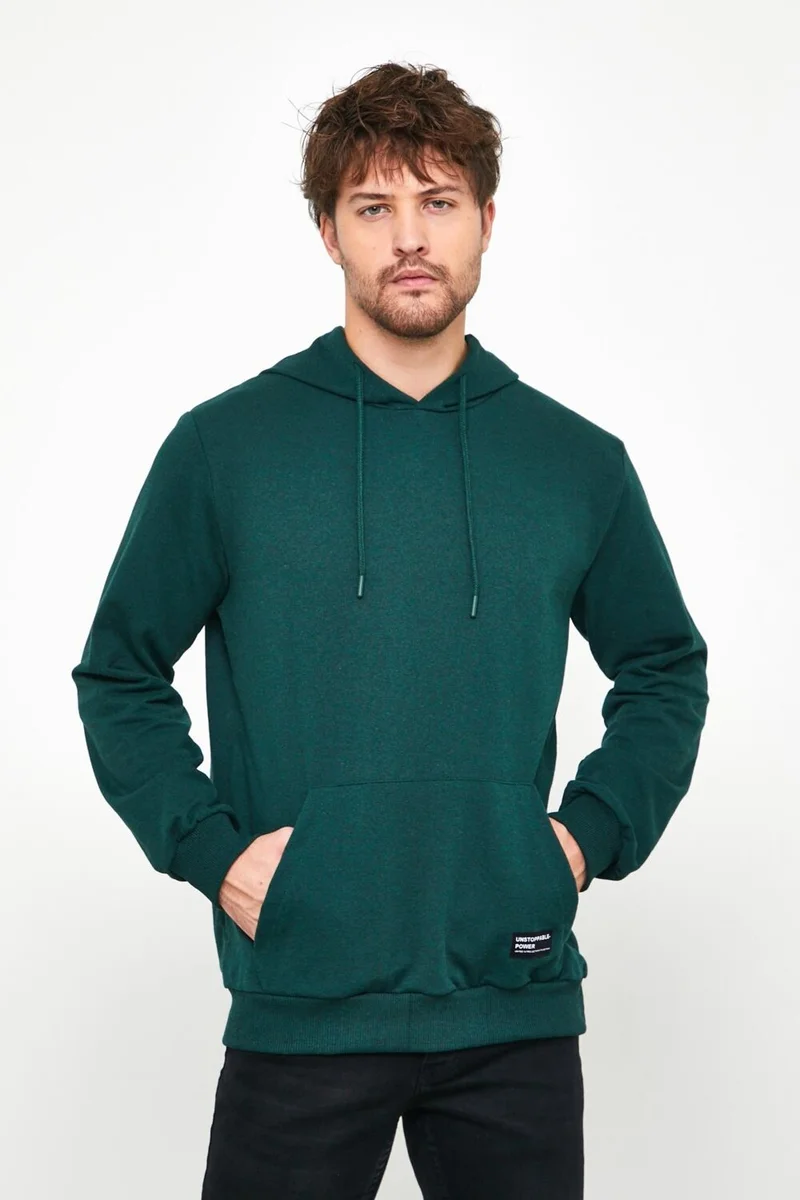 ميتاليك Dark Green Men's Hooded Kangaroo Pocket Sweatshirt
