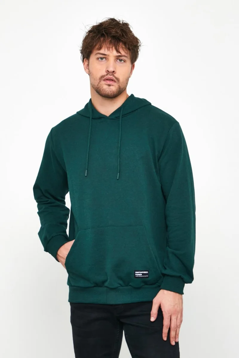 ميتاليك Dark Green Men's Hooded Kangaroo Pocket Sweatshirt
