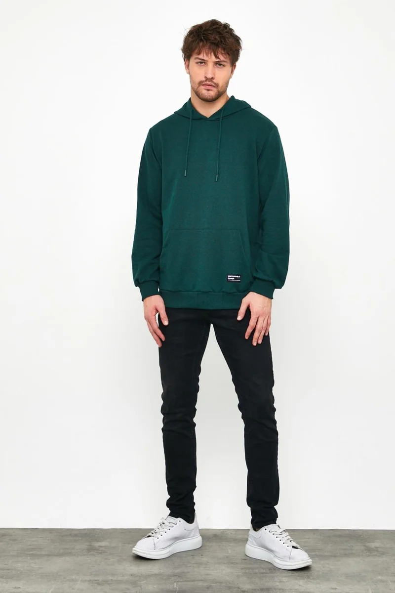 ميتاليك Dark Green Men's Hooded Kangaroo Pocket Sweatshirt