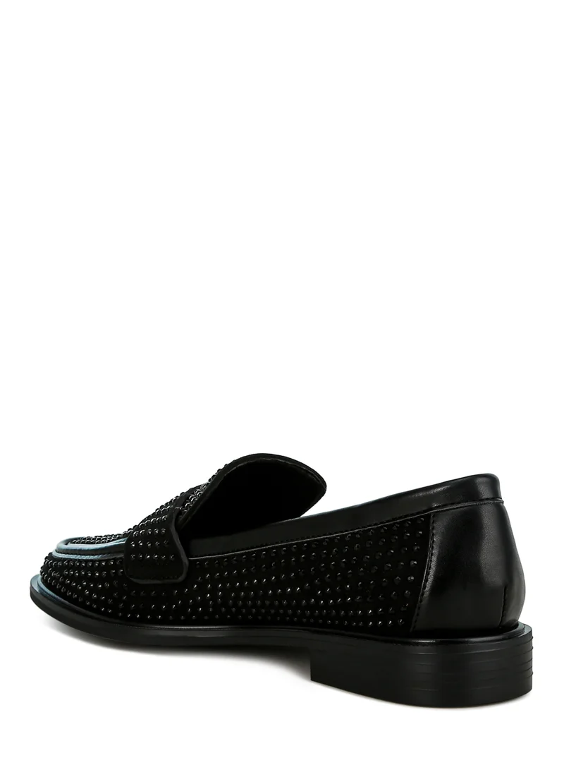 London Rag Rhinestones Embellished Loafers in Black