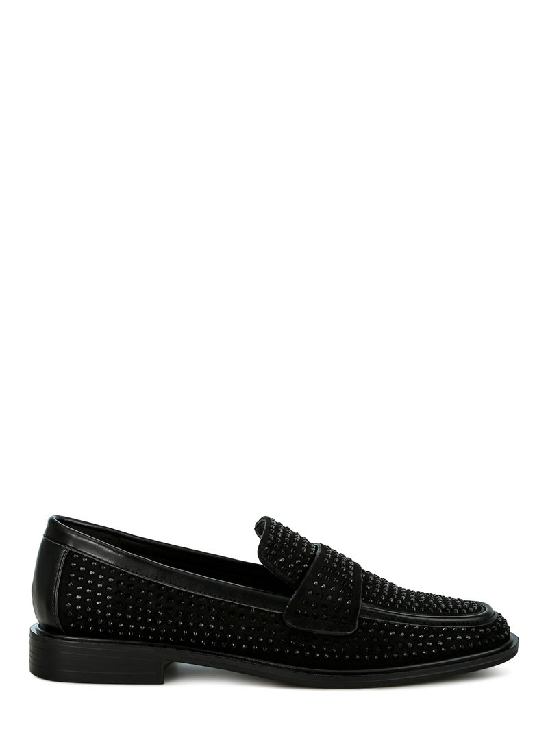 London Rag Rhinestones Embellished Loafers in Black  - Image 1