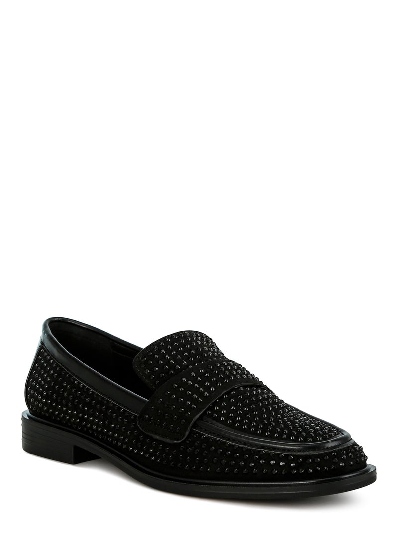 London Rag Rhinestones Embellished Loafers in Black  - Image 2