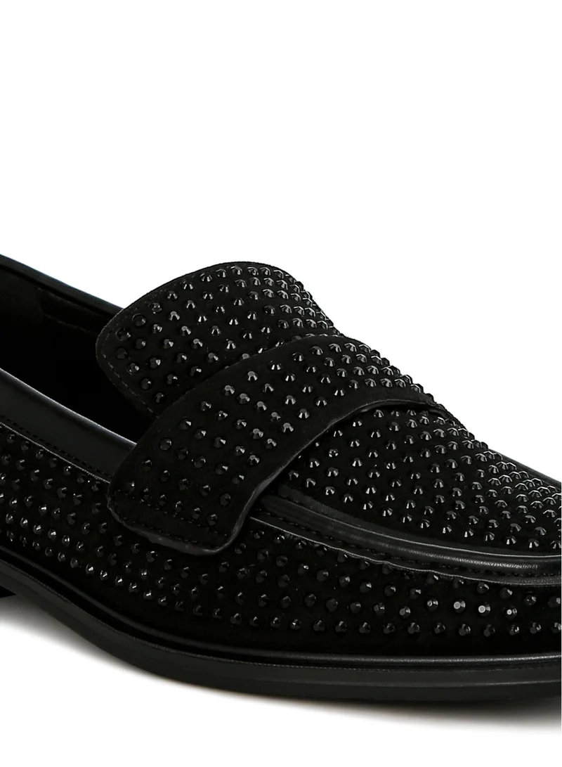 London Rag Rhinestones Embellished Loafers in Black