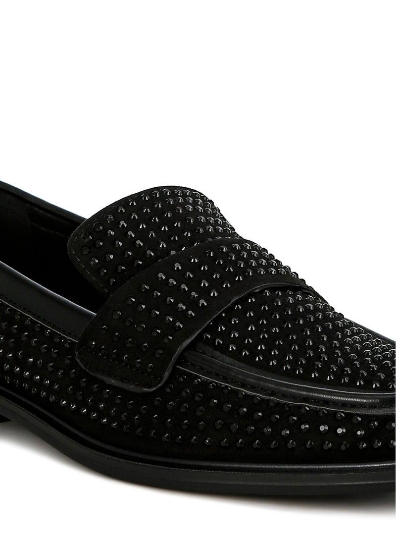 London Rag Rhinestones Embellished Loafers in Black  - Image 5