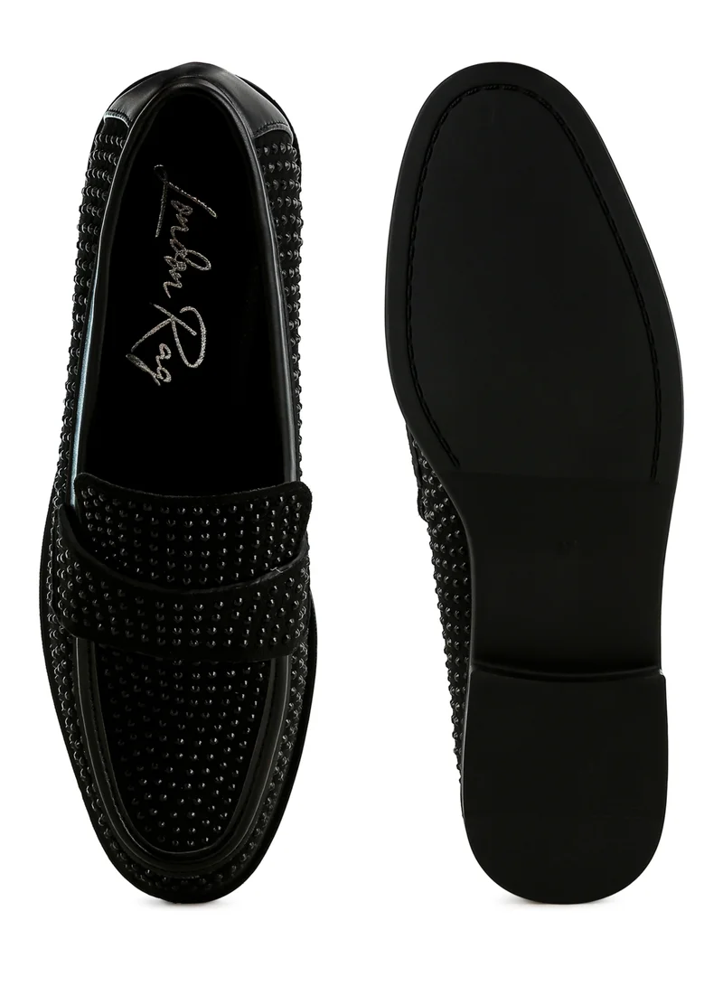 London Rag Rhinestones Embellished Loafers in Black