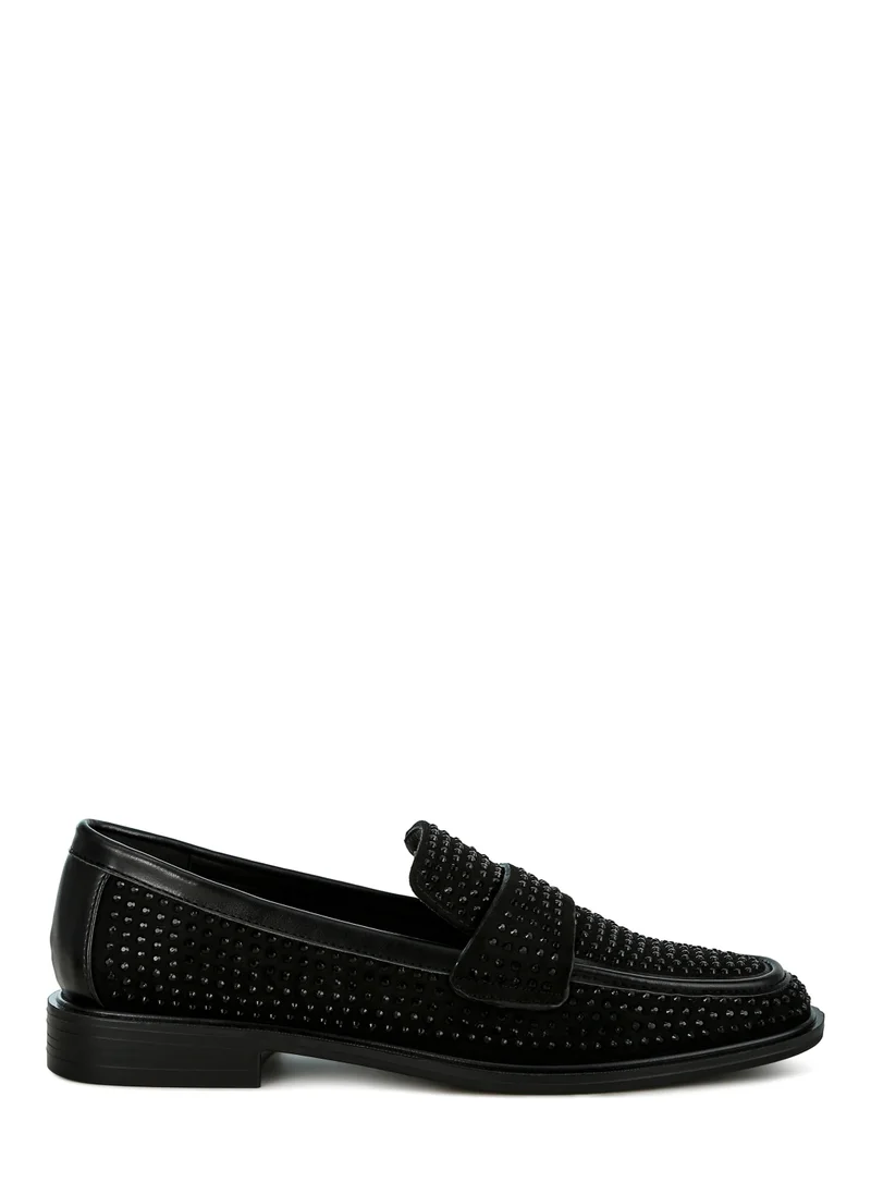 London Rag Rhinestones Embellished Loafers in Black