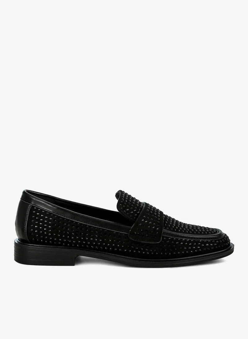 Rhinestones Embellished Loafers in Black