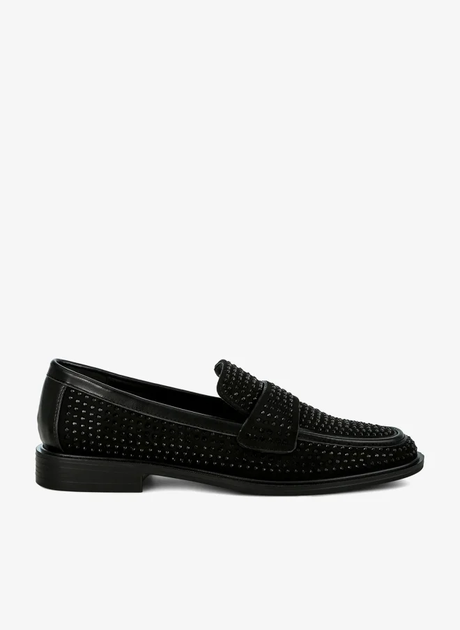 Rhinestones Embellished Loafers in Black