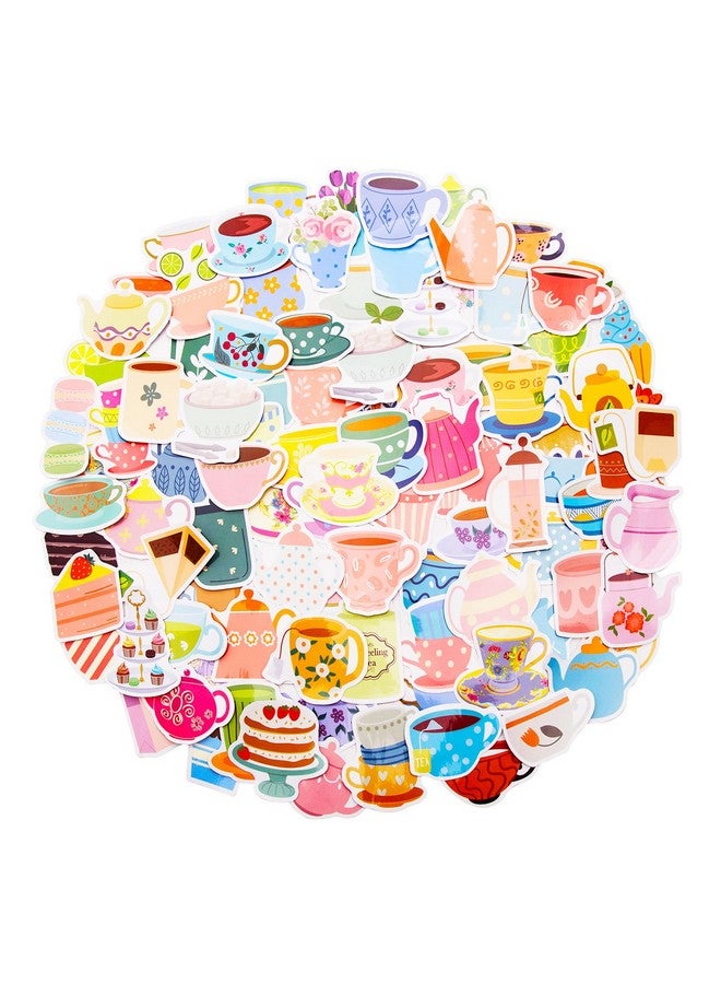 Cleverplay 100 Pack Tea Stickers, Floral Tea Time Party Favors, Birthday Decorations - Image 1