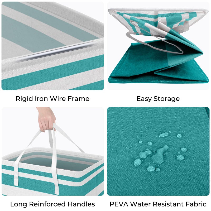 HomeHacks سلة غسيل كبيرة 2-pack HomeHacks، مقاومة للماء، سلة غسيل قائمة بذاتها، سلة ملابس قابلة للطي مع مقابض ممتدة للملابس والألعاب في السكن العائلي (أخضر، 75 لتر) - Image 2
