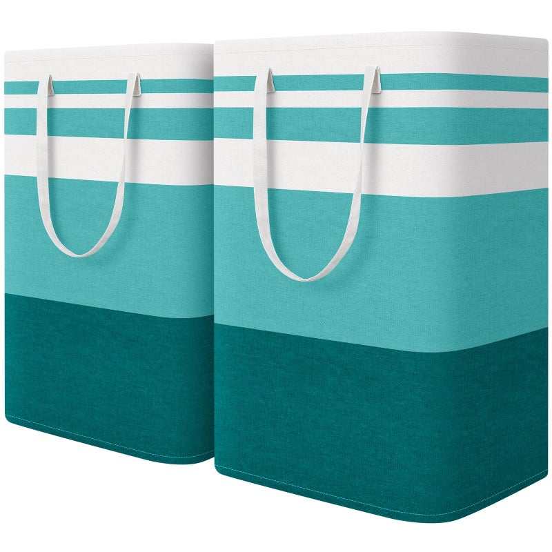 HomeHacks سلة غسيل كبيرة 2-pack HomeHacks، مقاومة للماء، سلة غسيل قائمة بذاتها، سلة ملابس قابلة للطي مع مقابض ممتدة للملابس والألعاب في السكن العائلي (أخضر، 75 لتر) - Image 1