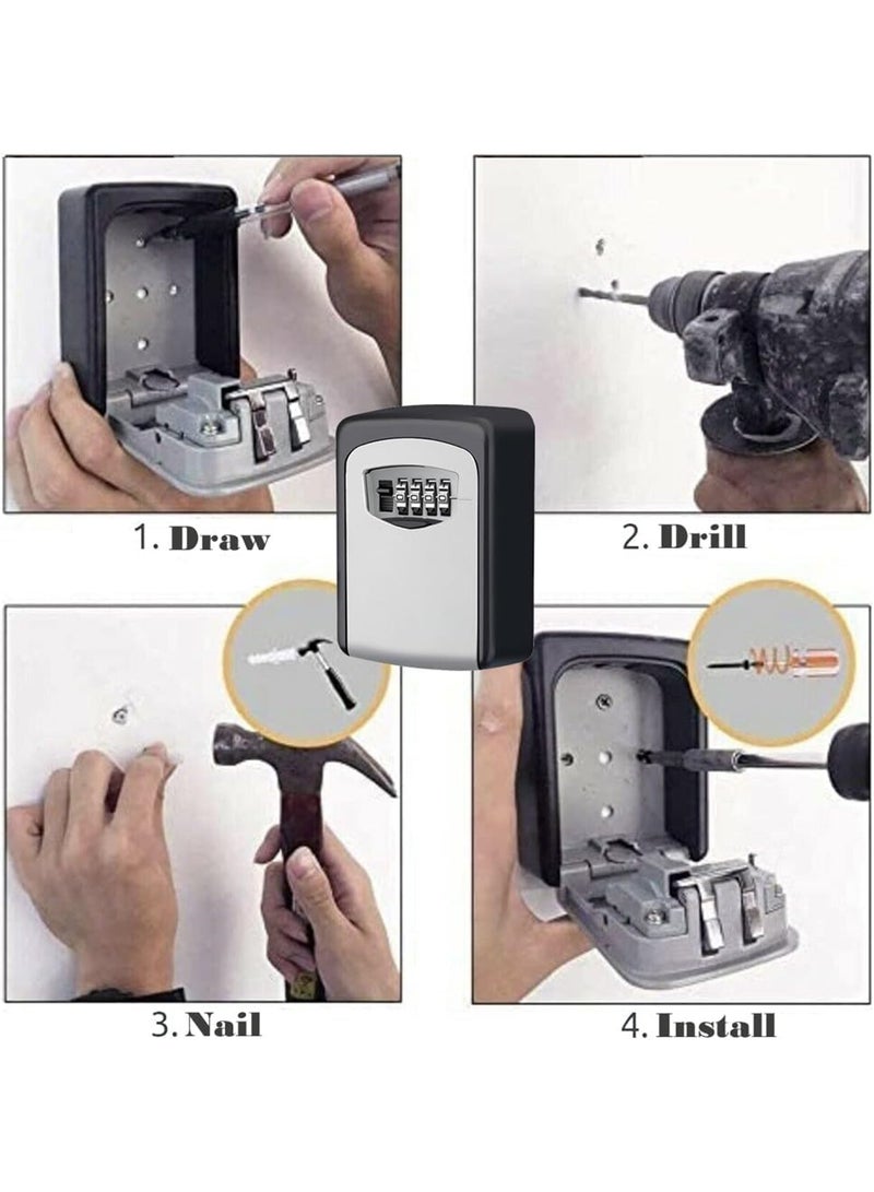 4-Digit Key Lock Box, Outdoor Waterproof Hidden Wall Mounted Key Safe - Key Storage Lock Box for House (Black) - Image 3