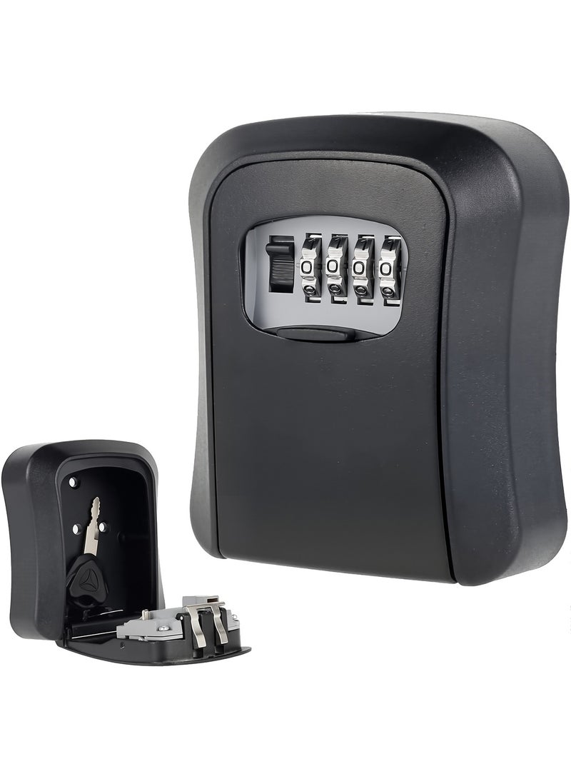 4-Digit Key Lock Box, Outdoor Waterproof Hidden Wall Mounted Key Safe - Key Storage Lock Box for House (Black) - Image 1