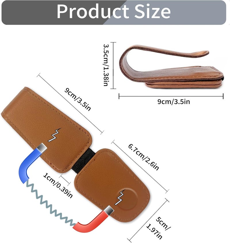 TILDOSAC 2 Pack Sunglasses Holder for Car Visor, Leather Magnetic Sunglass Holder for Car with Clip(Brown+Pink) - Image 2