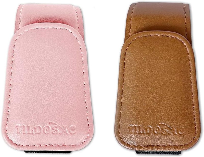 TILDOSAC 2 Pack Sunglasses Holder for Car Visor, Leather Magnetic Sunglass Holder for Car with Clip(Brown+Pink) - Image 1