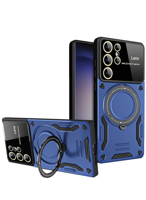 Compatible With For Samsung Galaxy S23 Ultra Case with 360° Rotatable Magnetic Ring Stand, Large Window Design Compatible with Magsafe,Grade Protection Shockproof Phone Cover for Women Men Blue