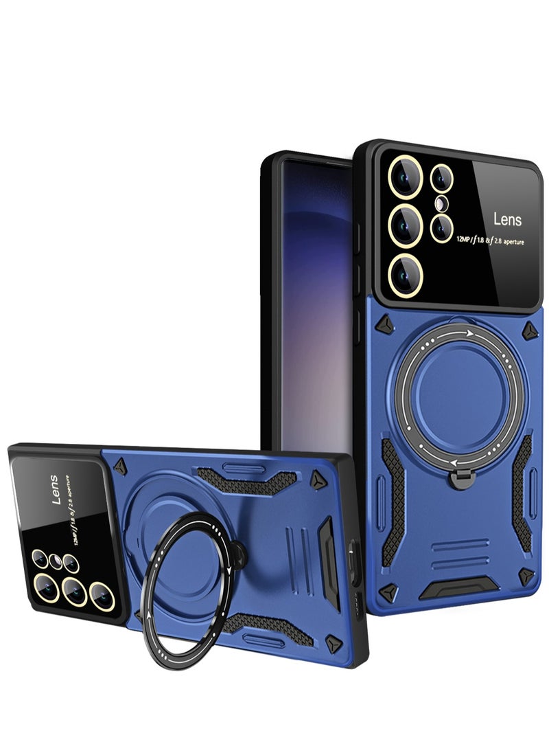Mmmon - Compatible With For Samsung Galaxy S23 Ultra Case with 360° Rotatable Magnetic Ring Stand, Large Window Design Compatible with Magsafe,Grade Protection Shockproof Phone Cover for Women Men Blue - Image 1