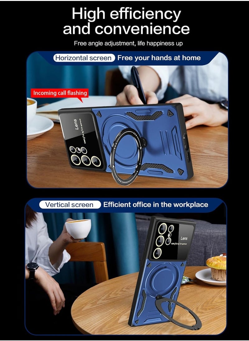 Mmmon - Compatible With For Samsung Galaxy S23 Ultra Case with 360° Rotatable Magnetic Ring Stand, Large Window Design Compatible with Magsafe,Grade Protection Shockproof Phone Cover for Women Men Blue - Image 1
