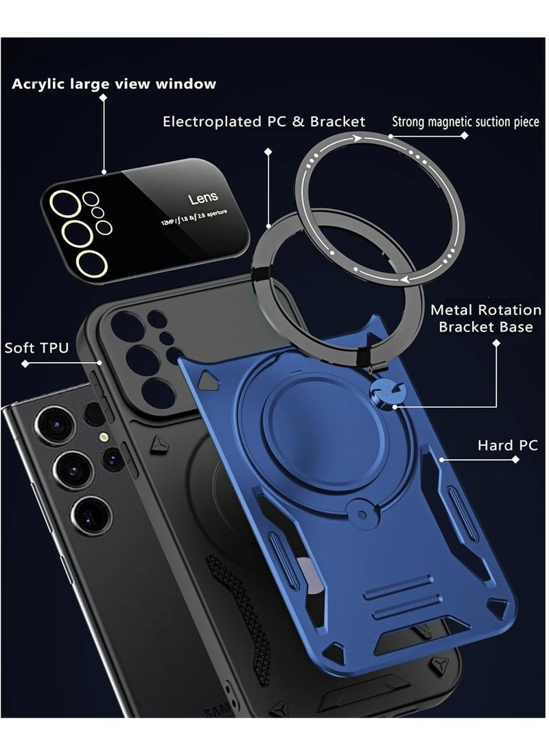 Mmmon - Compatible With For Samsung Galaxy S23 Ultra Case with 360° Rotatable Magnetic Ring Stand, Large Window Design Compatible with Magsafe,Grade Protection Shockproof Phone Cover for Women Men Blue - Image 1