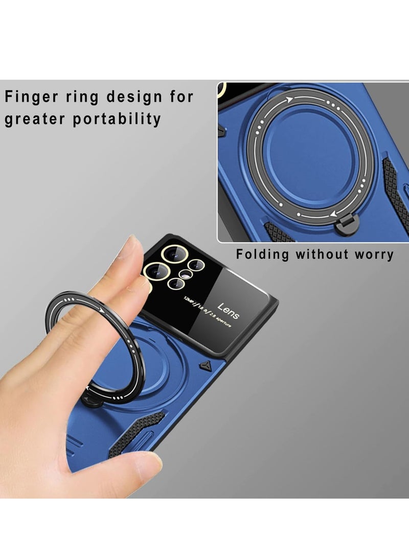 Mmmon - Compatible With For Samsung Galaxy S23 Ultra Case with 360° Rotatable Magnetic Ring Stand, Large Window Design Compatible with Magsafe,Grade Protection Shockproof Phone Cover for Women Men Blue - Image 1