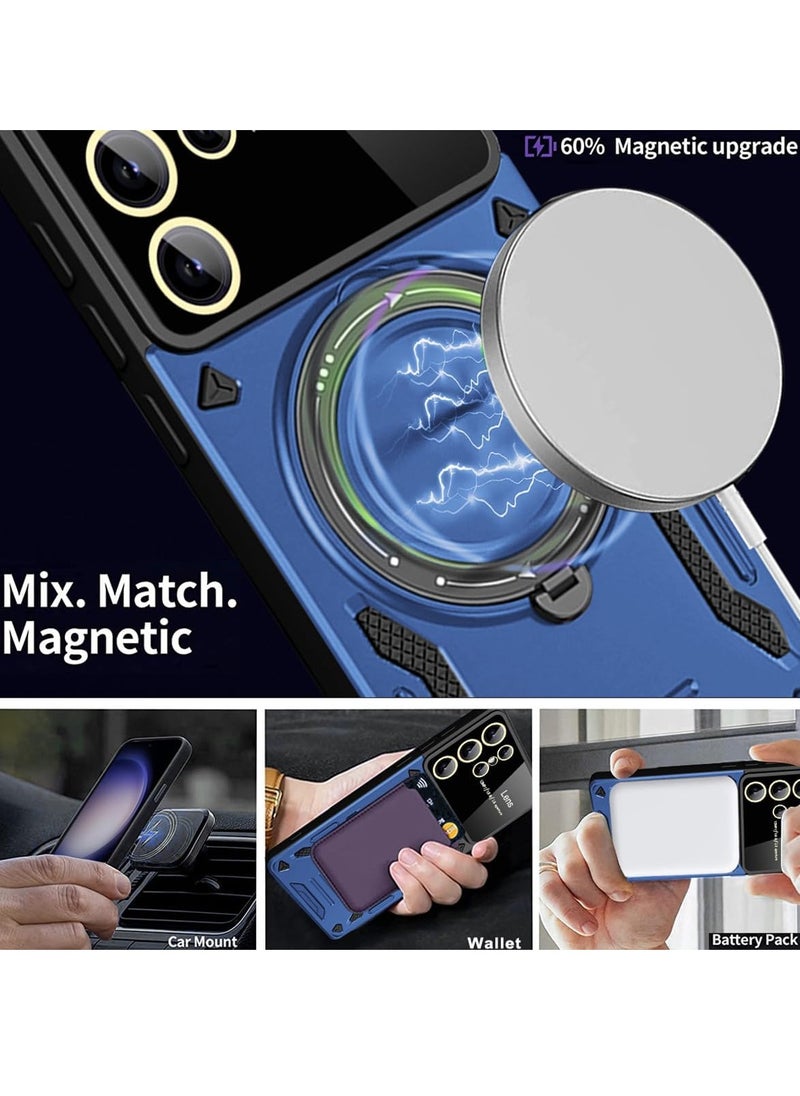 Mmmon - Compatible With For Samsung Galaxy S23 Ultra Case with 360° Rotatable Magnetic Ring Stand, Large Window Design Compatible with Magsafe,Grade Protection Shockproof Phone Cover for Women Men Blue - Image 1