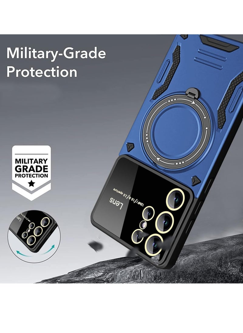 Mmmon - Compatible With For Samsung Galaxy S23 Ultra Case with 360° Rotatable Magnetic Ring Stand, Large Window Design Compatible with Magsafe,Grade Protection Shockproof Phone Cover for Women Men Blue - Image 1