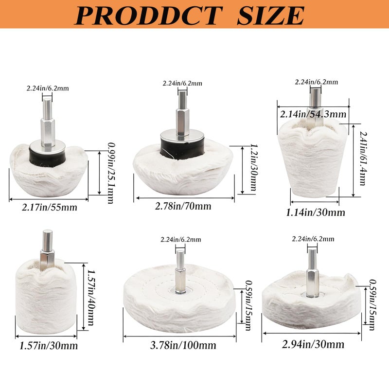 Sunxeke 6PCS Buffing Wheel for Drill, Multi-Specification Aluminum Wheel Polishing Kit,Buffing Pads for Buffing & Polishing Metal, Wood, Ceramic, Stainless Steel, and Glass - Image 2
