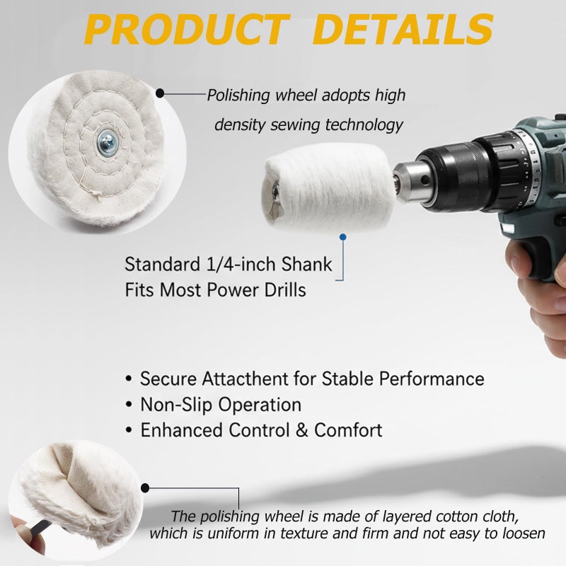 Sunxeke 6PCS Buffing Wheel for Drill, Multi-Specification Aluminum Wheel Polishing Kit,Buffing Pads for Buffing & Polishing Metal, Wood, Ceramic, Stainless Steel, and Glass - Image 4