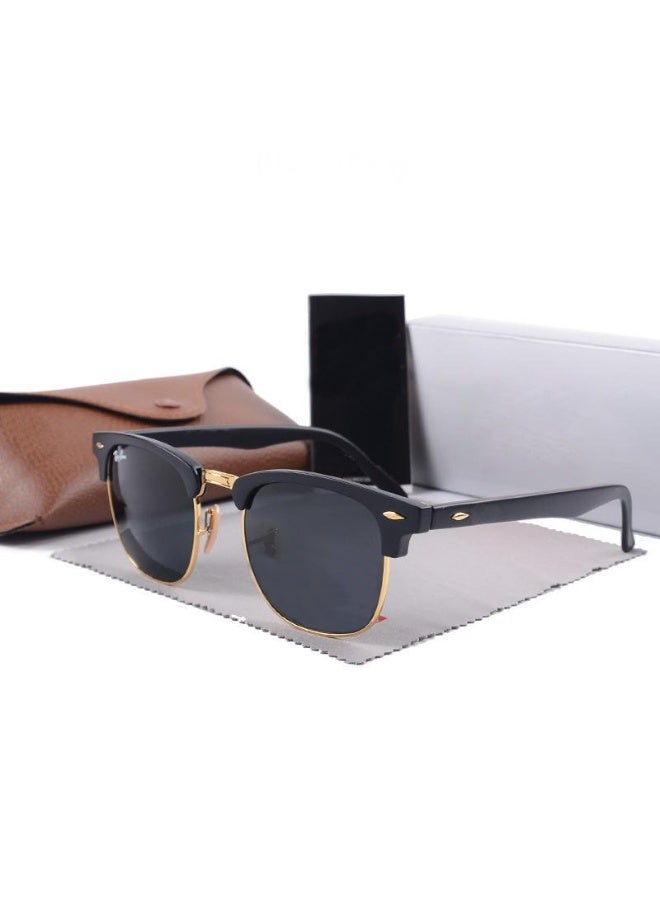 أزياء Clubmaster نظارات شمسية مستقطبة معدنية راقية نظارات شمسية إطار أسود مع عدسات الأشعة فوق البنفسجية للجنسين - Image 1