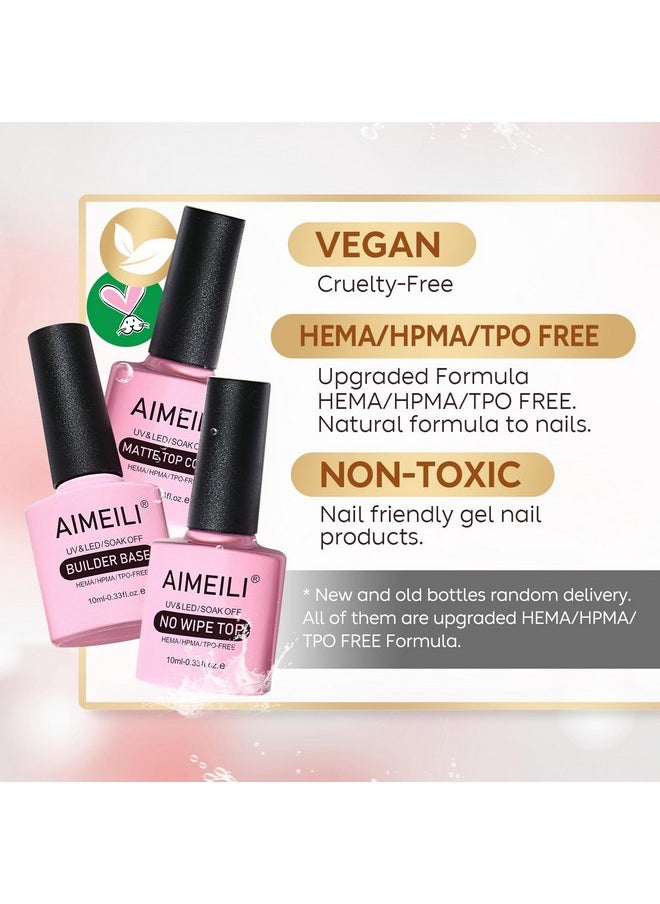 AIMEILI AIMEILI Soak Off U V LED Hema Free Gel Nail Polish - Base Coat, Matte Top and No Wipe Top Coat Kit Set 10ML  - Image 2