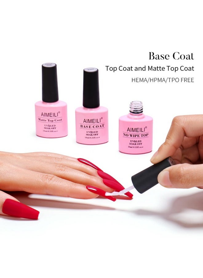 AIMEILI AIMEILI Soak Off U V LED Hema Free Gel Nail Polish - Base Coat, Matte Top and No Wipe Top Coat Kit Set 10ML  - Image 3