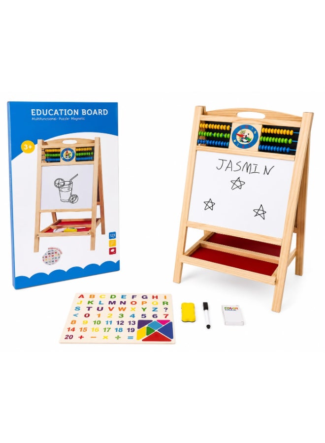 Toyland Wooden Double-Sided Educational Easel Board for Kids – Whiteboard, Blackboard, Abacus & Learning Set - Image 1