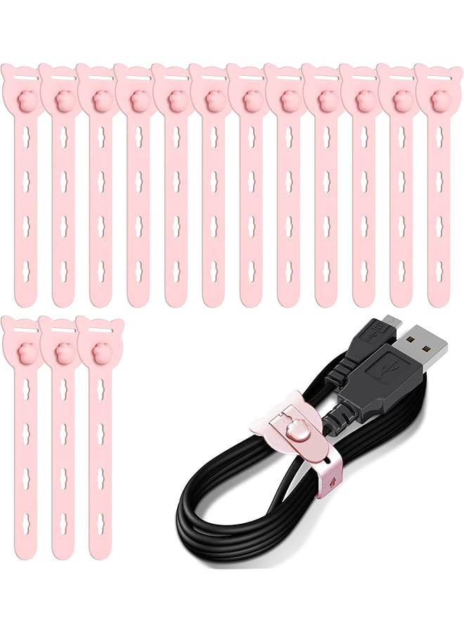 erorex 15Pcs Silicone Cable Ties Reusable Cable Straps Silicone Cord Organizer Straps 5 Inch Cable Ties For Bundling And Fastening Mobile Phone Charging Lines Cables Earphones Pink - Image 1