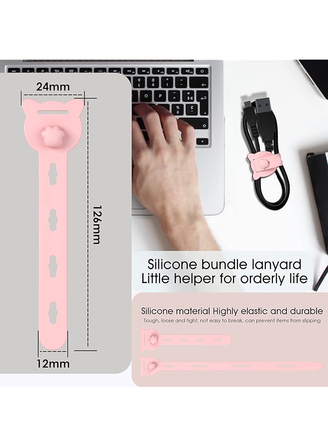 erorex 15Pcs Silicone Cable Ties Reusable Cable Straps Silicone Cord Organizer Straps 5 Inch Cable Ties For Bundling And Fastening Mobile Phone Charging Lines Cables Earphones Pink - Image 2