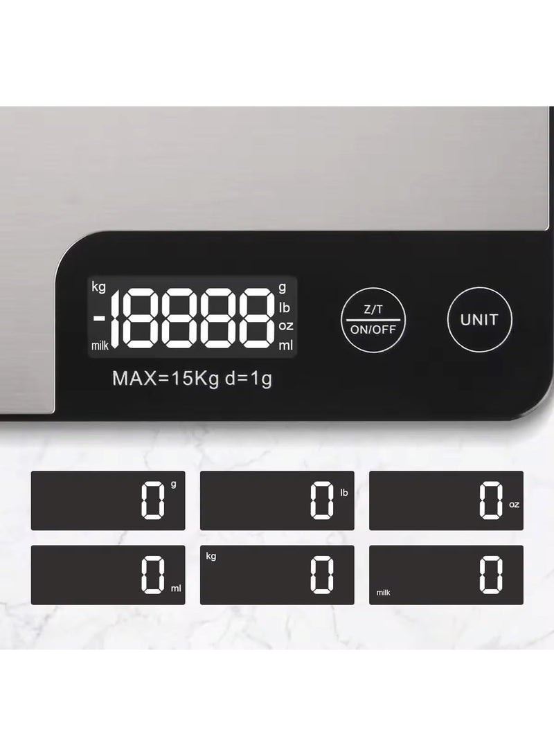 Adak Digital Kitchen Scale, Stainless Steel for Baking u0026 Cooking Healthy Food, 15Kg Capacity, Measures in Grams and Ounces 6 Units Conversion, Water Proof - Image 4