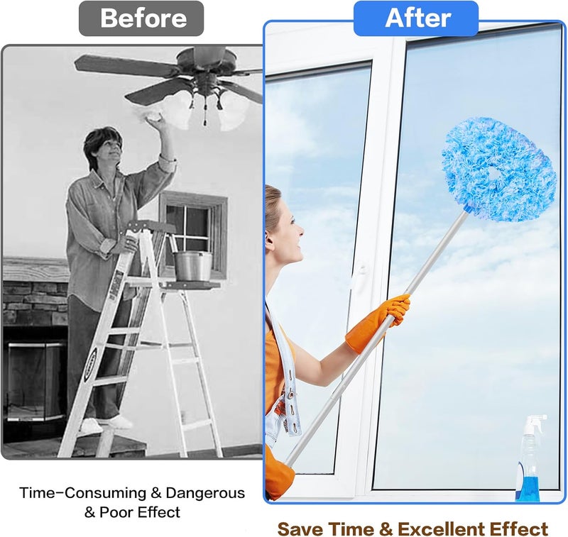 Heonay Ceiling Fan Cleaner Duster Reusable Microfiber Ceiling Fan Blade Cleaner Removable Duster with Extension Pole Adjusts 13 to 49.7 Inch for Cleaning Walls Furniture Door Window Top (Blue White) - Image 4
