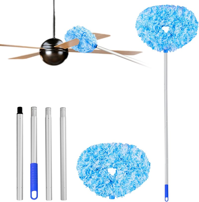 Heonay Ceiling Fan Cleaner Duster Reusable Microfiber Ceiling Fan Blade Cleaner Removable Duster with Extension Pole Adjusts 13 to 49.7 Inch for Cleaning Walls Furniture Door Window Top (Blue White) - Image 1