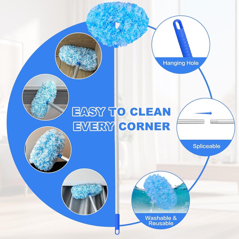 Heonay Ceiling Fan Cleaner Duster Reusable Microfiber Ceiling Fan Blade Cleaner Removable Duster with Extension Pole Adjusts 13 to 49.7 Inch for Cleaning Walls Furniture Door Window Top (Blue White) - Image 3