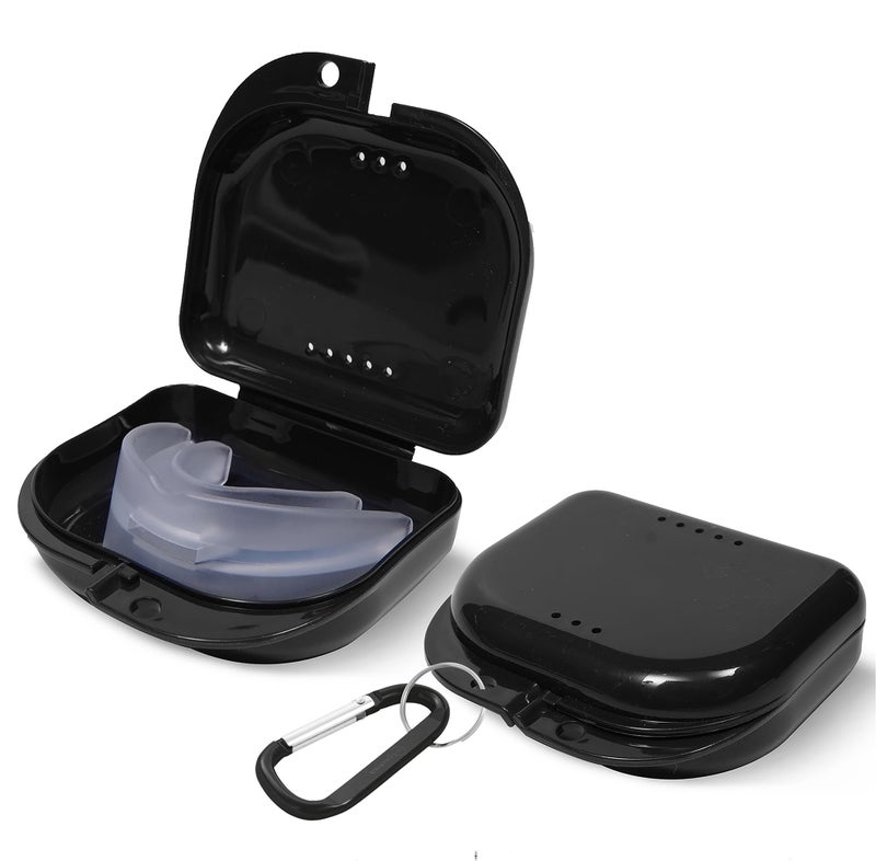 Mrs. Odonto Retainer Case - Pack of 2 - Odorless Mouth Guard Case-Retainer Holder-Ventilated, Durable & Hygienic Guard Case for Carrying and Protecting Braces, Partial Dentures & Aligners-Black-3.14 x 3.14 x 1.1 - Image 1