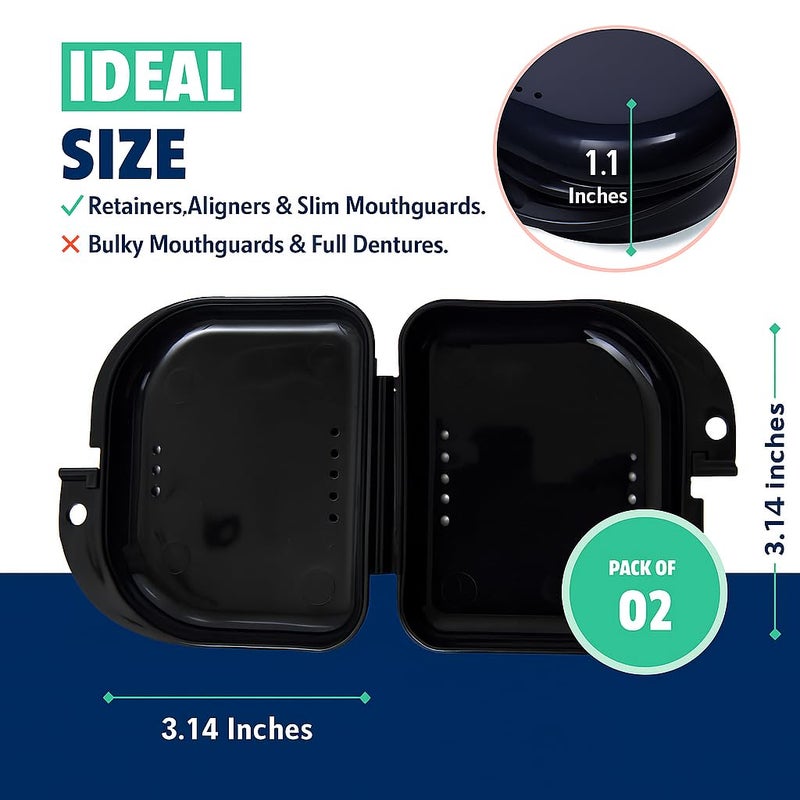 Mrs. Odonto Retainer Case - Pack of 2 - Odorless Mouth Guard Case-Retainer Holder-Ventilated, Durable & Hygienic Guard Case for Carrying and Protecting Braces, Partial Dentures & Aligners-Black-3.14 x 3.14 x 1.1 - Image 2