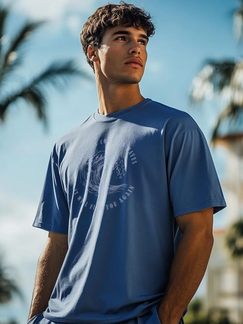 نوبيرو Men's Blue Graphic Print T-Shirt