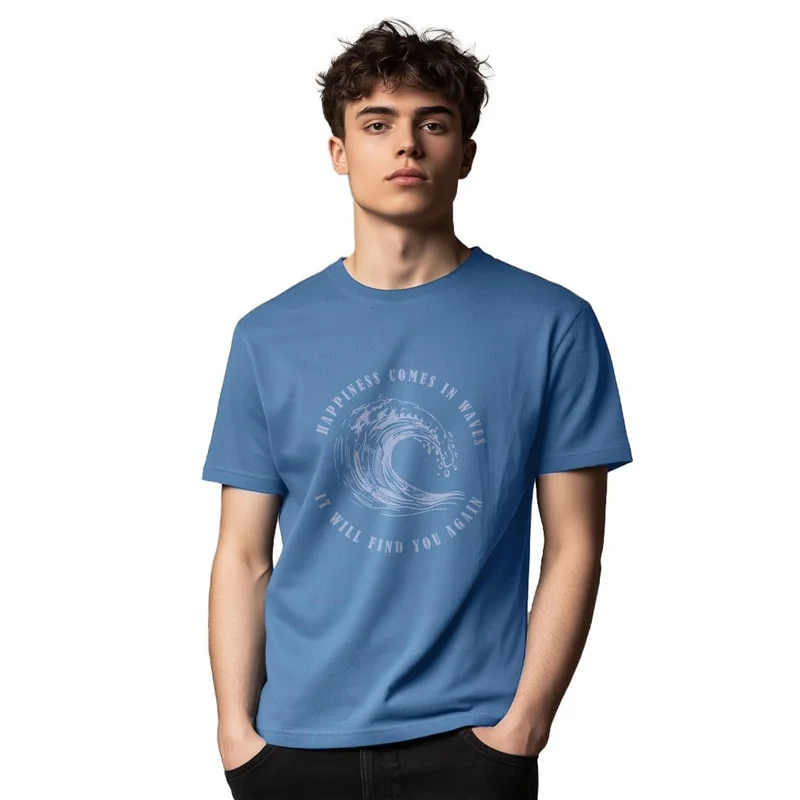 نوبيرو Men's Blue Graphic Print T-Shirt