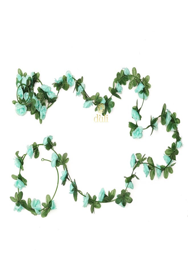 DULI Silk 1 Pack Fake Rose Vine Flowers Plants Artificial Flower Hanging Rose Ivy Garland 8ft. Home Wedding Party Office Garden Craft Art Décor (SmallRoseCreeper: Blue) - Image 2