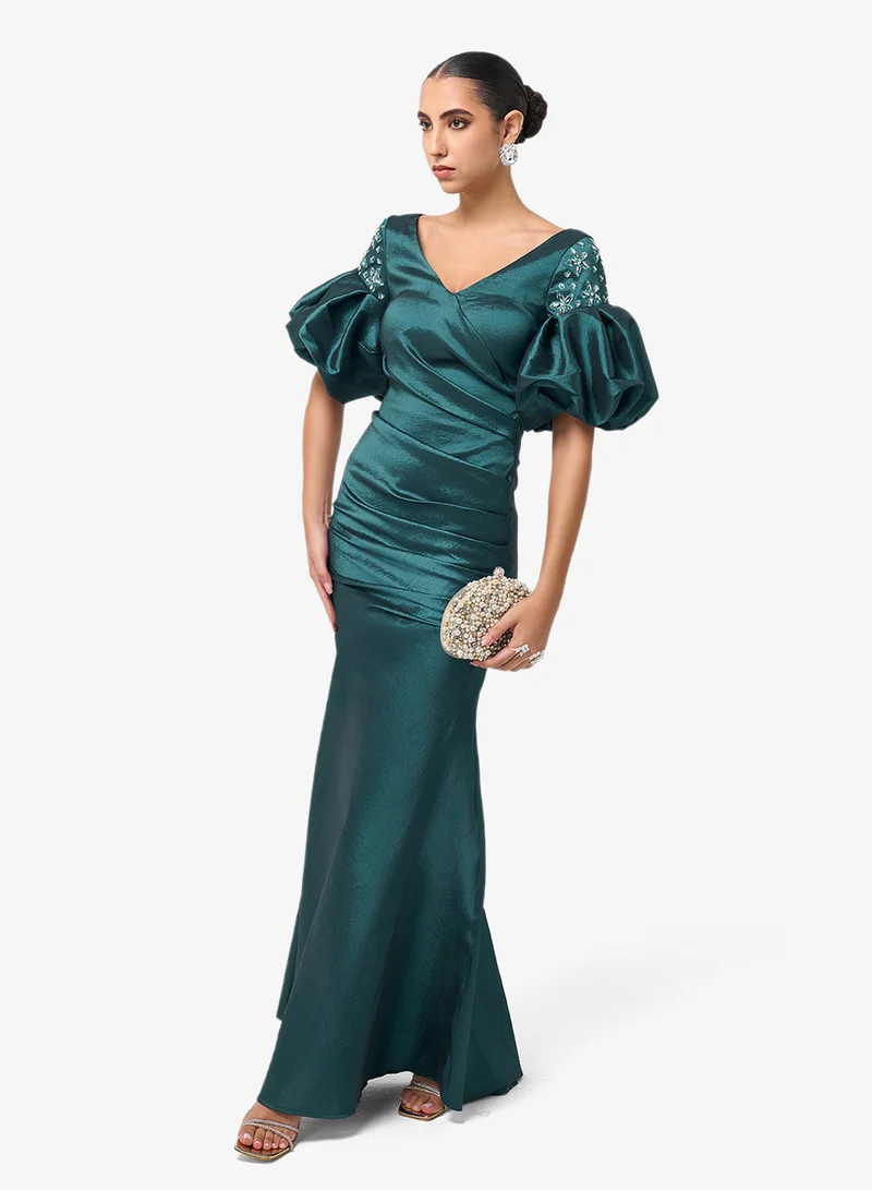 ثريدز باي اجوني فستان ماكسي بياقة على شكل حرف  وأكمام منفوشة