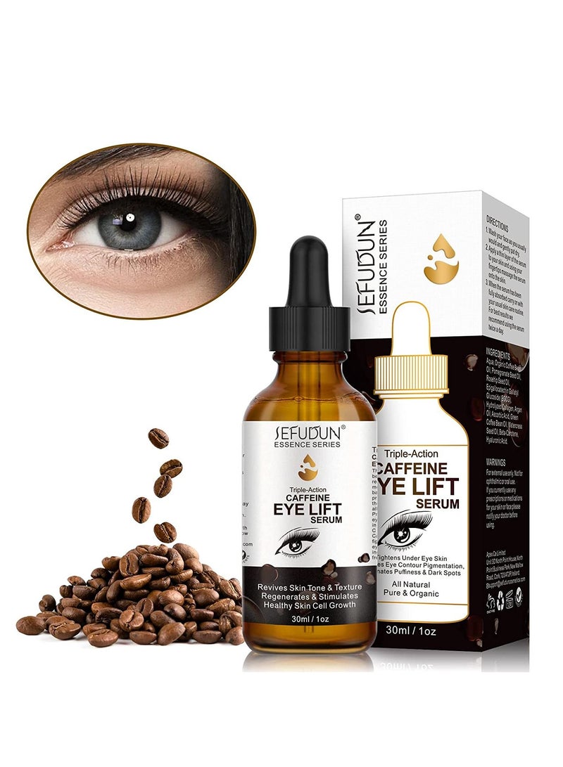 Sefudun Triple Action Caffeine Eye Lift Serum with EGCG Vitamin C Hyaluronic Acid Collagen Caffeine Eye Serum Reduces Puffiness Dark Circles Under Eye Bags Wrinkles and Fine Lines Around the Eyes 30ml  - Image 1