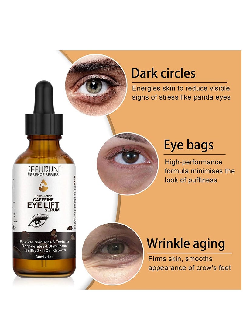 Sefudun Triple Action Caffeine Eye Lift Serum with EGCG Vitamin C Hyaluronic Acid Collagen Caffeine Eye Serum Reduces Puffiness Dark Circles Under Eye Bags Wrinkles and Fine Lines Around the Eyes 30ml  - Image 4