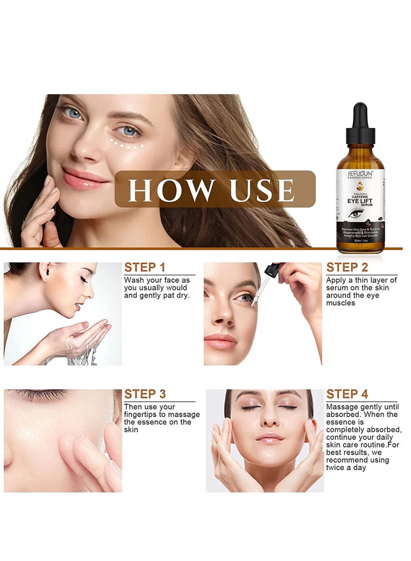 Sefudun Triple Action Caffeine Eye Lift Serum with EGCG Vitamin C Hyaluronic Acid Collagen Caffeine Eye Serum Reduces Puffiness Dark Circles Under Eye Bags Wrinkles and Fine Lines Around the Eyes 30ml  - Image 2